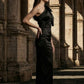 Black Sheath One Shoulder Long Formal Dress with Bow
