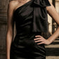 Black Sheath One Shoulder Long Formal Dress with Bow