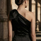 Black Sheath One Shoulder Long Formal Dress with Bow