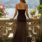 Brown A Line Strapless Long Vacation Dress
