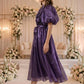 Purple A Line Round Neck Long Mother of Bride Dress with Sash