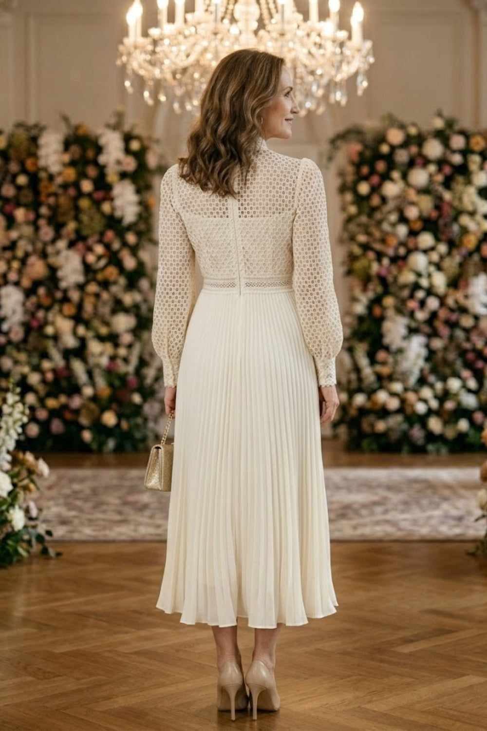 Ivory A Line High Neck Long Mother of Bride Dress with Lace Appliques