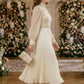 Ivory A Line High Neck Long Mother of Bride Dress with Lace Appliques