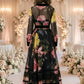 Black Floral A Line Scoop Long Mother of Bride Dress with Belt