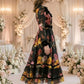 Black Floral A Line Scoop Long Mother of Bride Dress with Belt