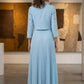Blue A Line Neck Scarf Long Mother of Bride Dress with Jacket