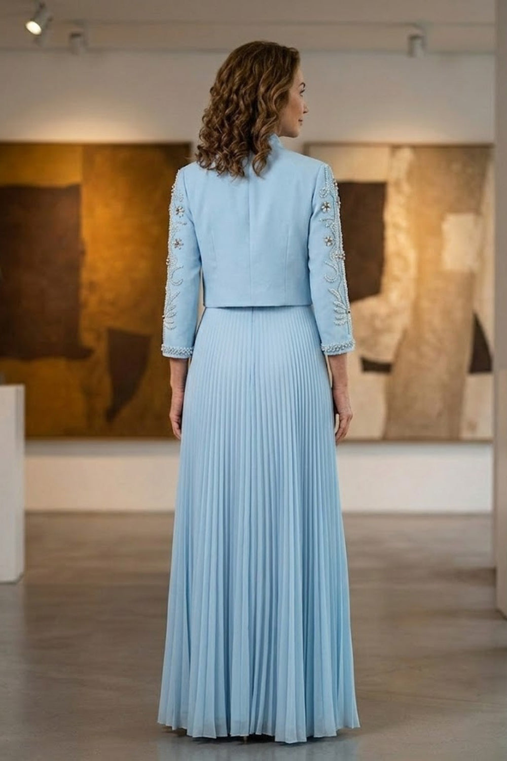 Blue A Line Neck Scarf Long Mother of Bride Dress with Jacket