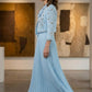 Blue A Line Neck Scarf Long Mother of Bride Dress with Jacket
