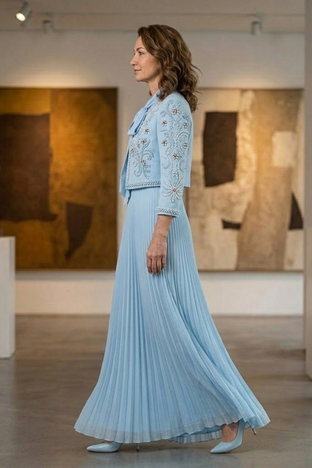 Blue A Line Neck Scarf Long Mother of Bride Dress with Jacket