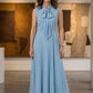 Blue A Line Neck Scarf Long Mother of Bride Dress with Jacket
