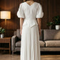 White Floral A Line V-Neck Long Mother of Bride Dress with Ruched