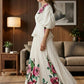 White Floral A Line V-Neck Long Mother of Bride Dress with Ruched