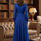 Simple Navy Blue A Line V-Neck Long Mother of Bride Dress with Sash