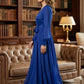 Simple Navy Blue A Line V-Neck Long Mother of Bride Dress with Sash