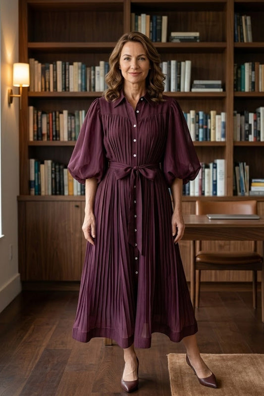 Purple A Line Round Neck Long Mother of Bride Dress with Sash