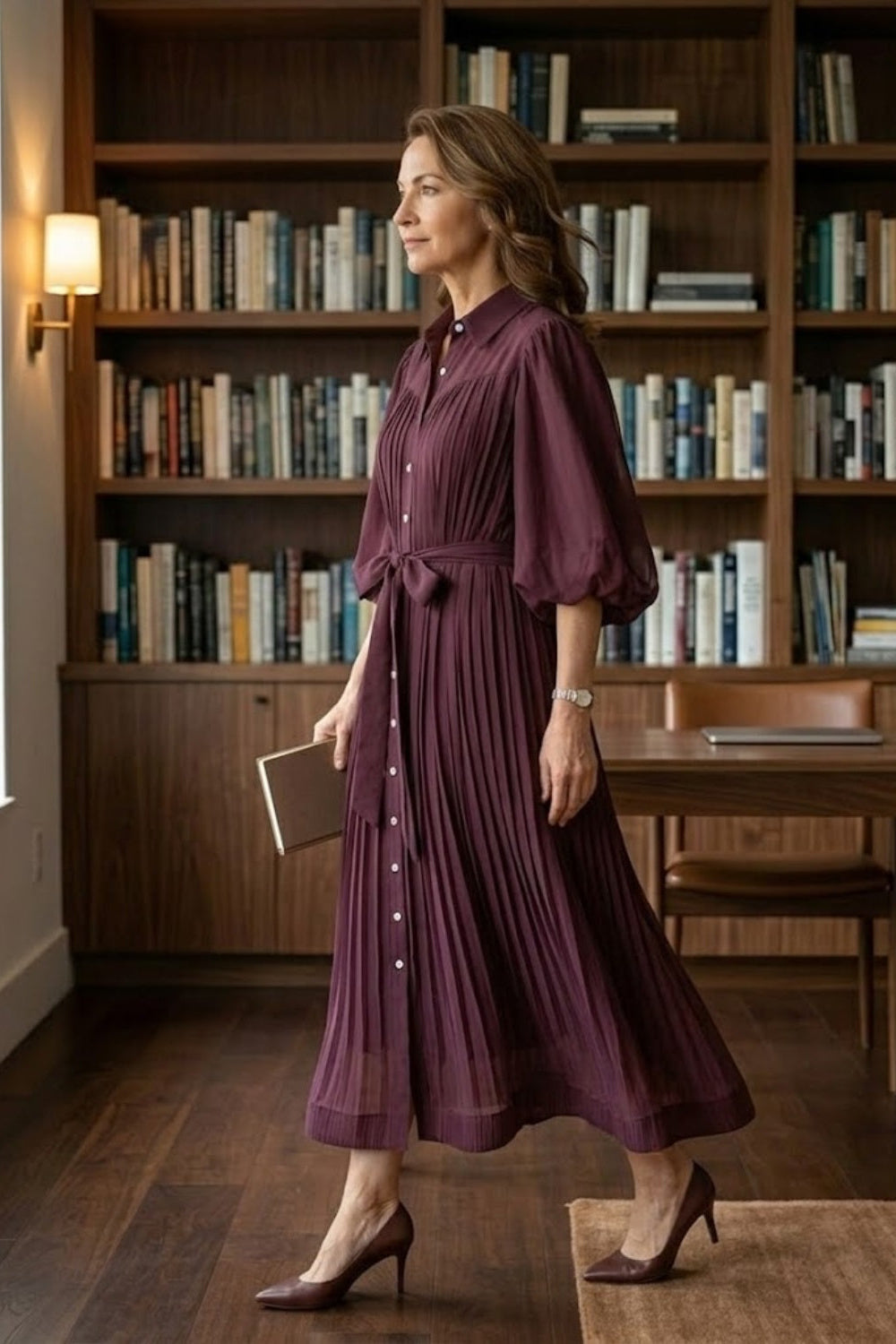 Purple A Line Round Neck Long Mother of Bride Dress with Sash