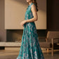 Green Floral A Line Round Neck Long Mother of Bride Dress with Sash