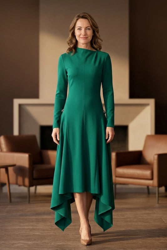 Simple Green A Line Round Neck Long Mother of Bride Dress