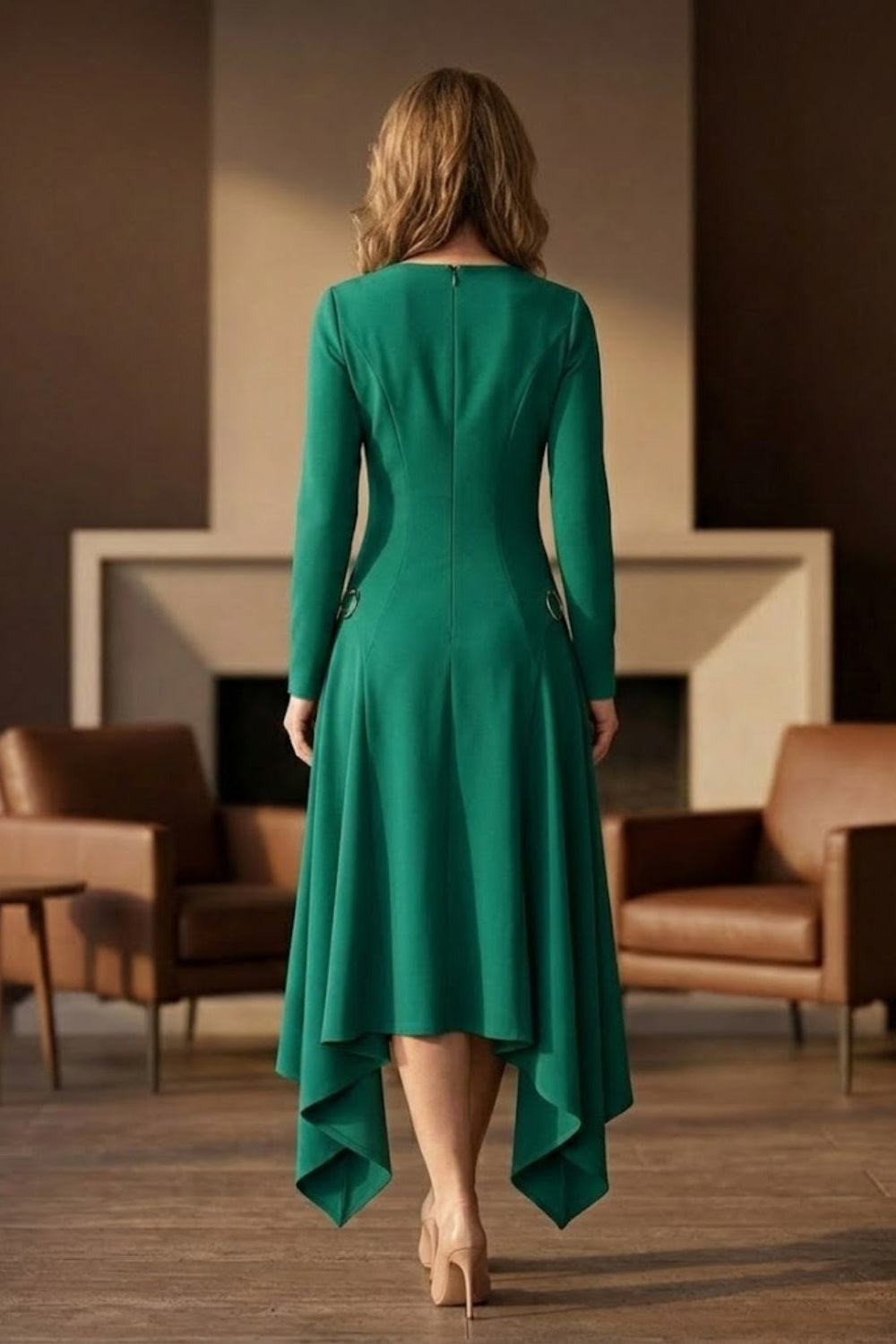 Simple Green A Line Round Neck Long Mother of Bride Dress