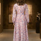 Purple Floral A Line Round Neck Long Mother of Bride Dress Sash
