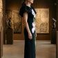 Black Sheath Round Neck Long Mother of Bride Dress with Floral Print