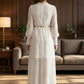 White A Line Round Neck Long Mother of Bride Dress with Belt