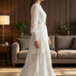 White A Line Round Neck Long Mother of Bride Dress with Belt