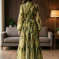 Green Floral  A Line Round Neck Long Mother of Bride Dress with Jacket