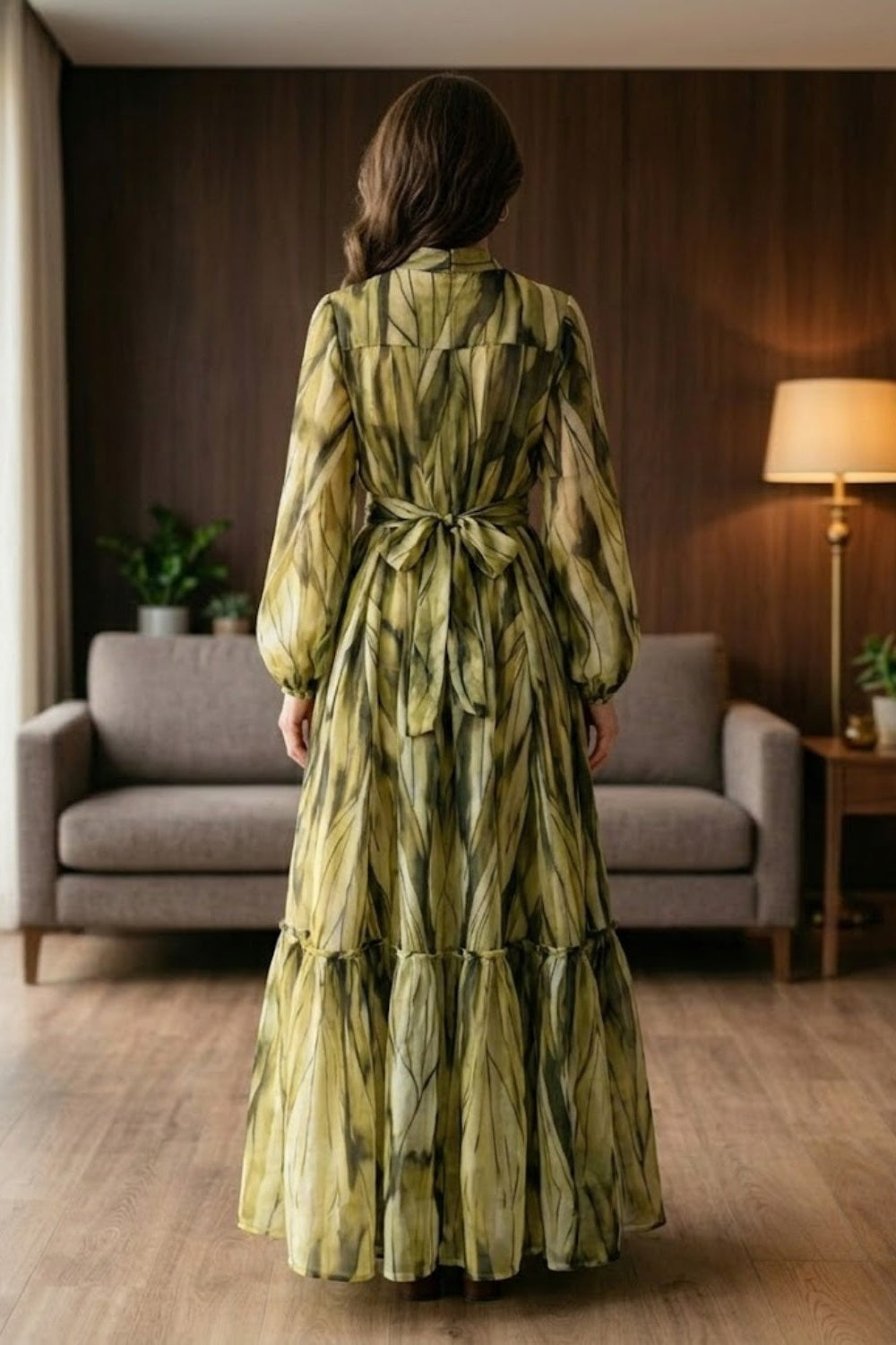 Green Floral  A Line Round Neck Long Mother of Bride Dress with Jacket