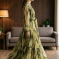 Green Floral  A Line Round Neck Long Mother of Bride Dress with Jacket