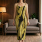 Green Floral  A Line Round Neck Long Mother of Bride Dress with Jacket