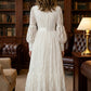 White A Line High Neck Long Mother of Bride Dress with Lace Appliques