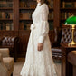 White A Line High Neck Long Mother of Bride Dress with Lace Appliques