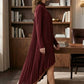 Burgundy A Line Round Neck Long Mother of Bride Dress with Pleats