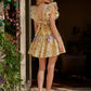 Yellow A Line V Neck Homecoming Dress with Floral Print
