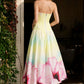 Green A Line Strapless Long Prom Dress with Floral Print