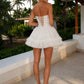 White A Line Strapless Homecoming Dress with Lace Ruffles
