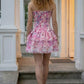 Pink Floral A Line Strapless Short Homecoming Dress with Ruffle