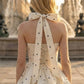 Floral White A Line Halter Long Prom Dress with 3D Flower