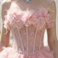 Pink Ball Gown Strapless Short Homecoming Dress with Flowers