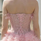 Pink Ball Gown Strapless Short Homecoming Dress with Flowers