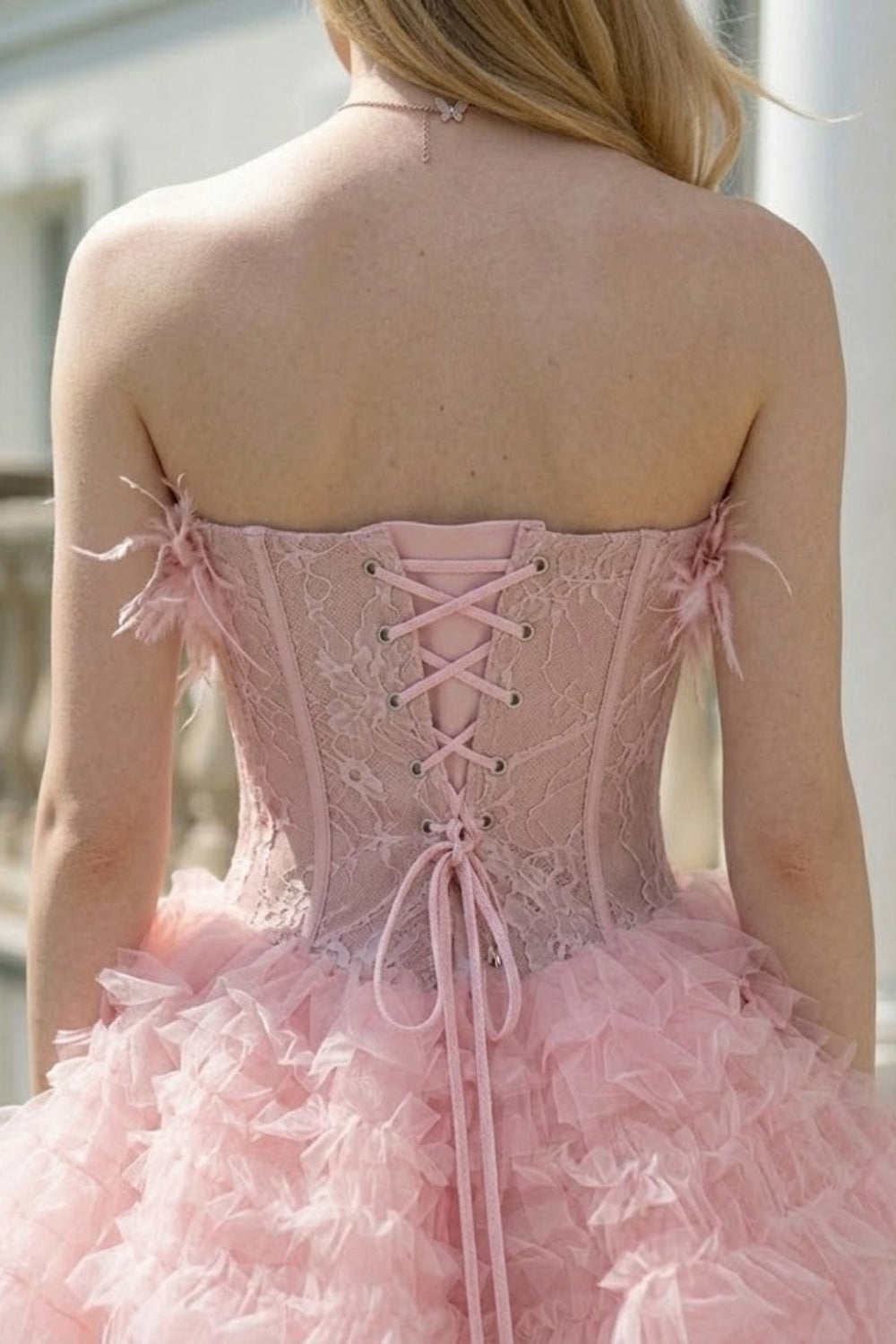 Pink Ball Gown Strapless Short Homecoming Dress with Flowers