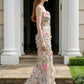 Floral 3D Sheath Strapless Long Prom Dress with Appliques