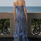 Blue Mermaid Strapless Long Prom Dress with 3D Flowers