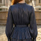 Sequin Navy Blue A Line Round Neck Long Formal Dress with Belt