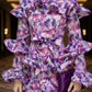 Purple Sheath High Neck Long Prom Dress with Ruffles