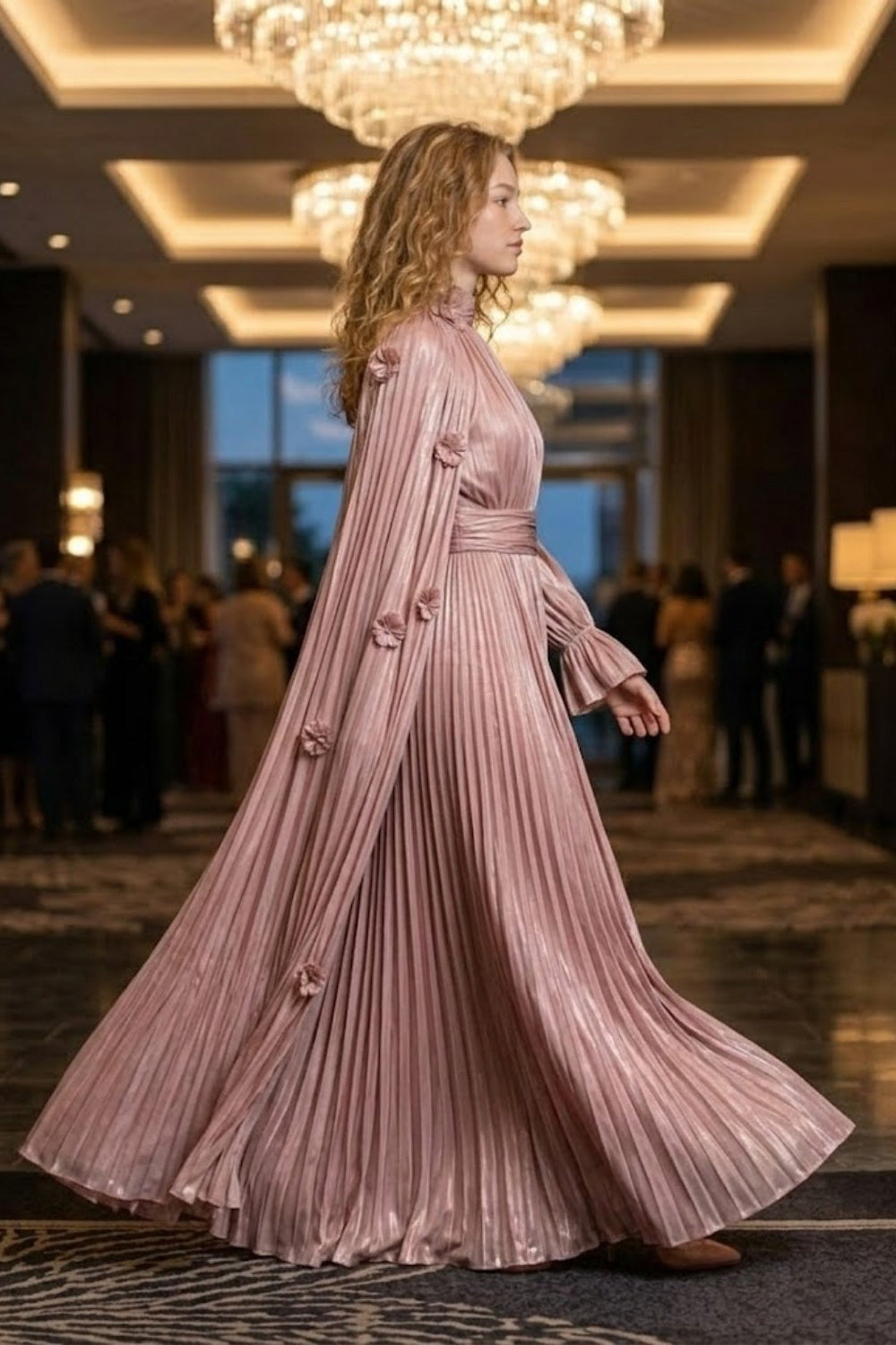 Sequin A Line Dusty Pink High Neck Prom Dress with 3D Flowers