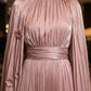 Sequin A Line Dusty Pink High Neck Prom Dress with 3D Flowers