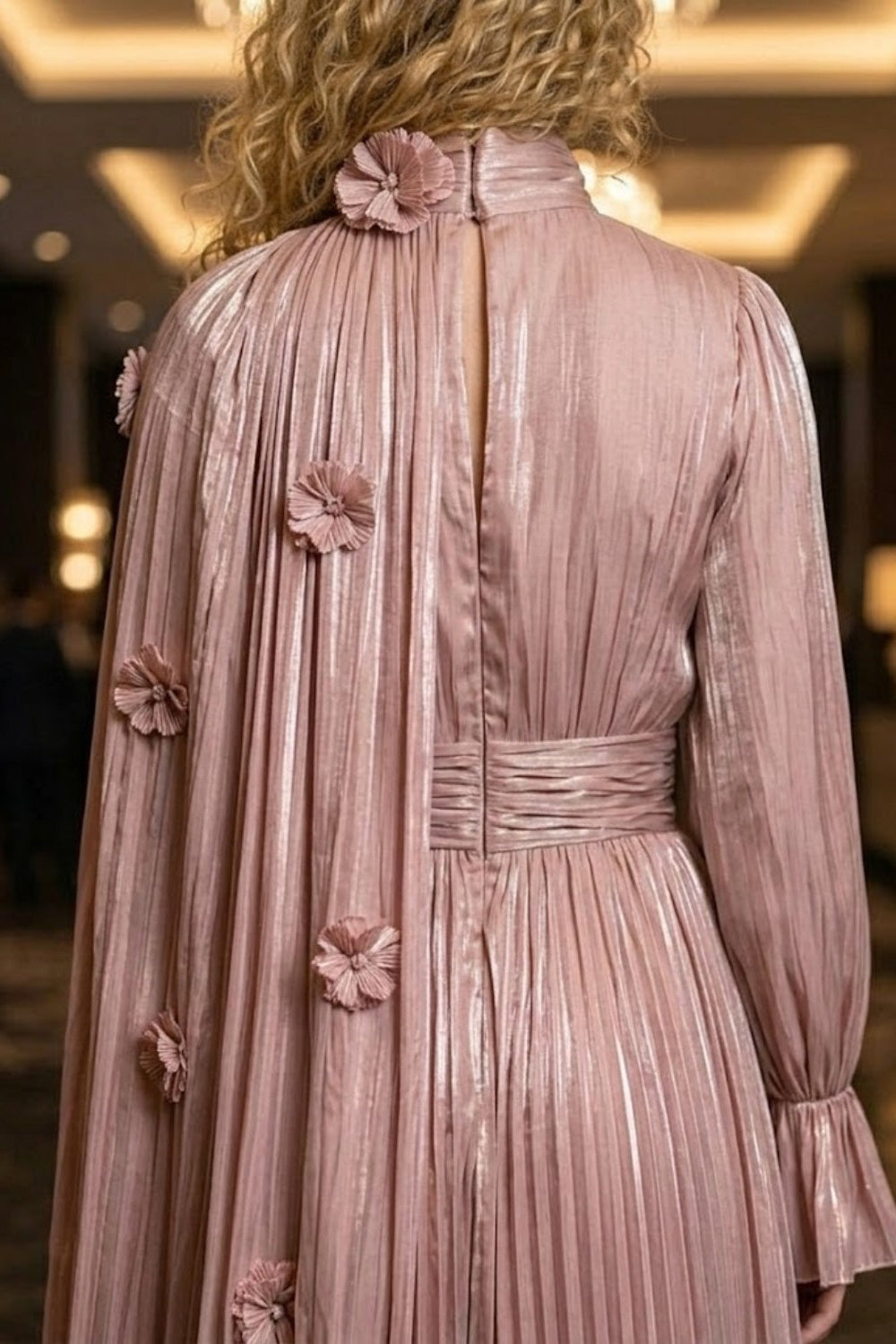 Sequin A Line Dusty Pink High Neck Prom Dress with 3D Flowers