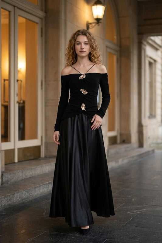 Black A Line Spaghetti Straps Long Formal Dress